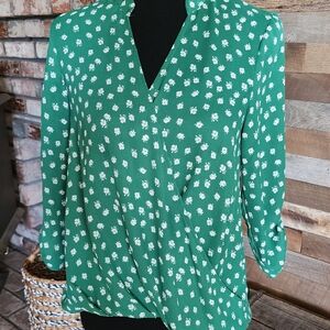 Womens Green Wrap Blouse Top Floral Print  All In Favor Size XS
